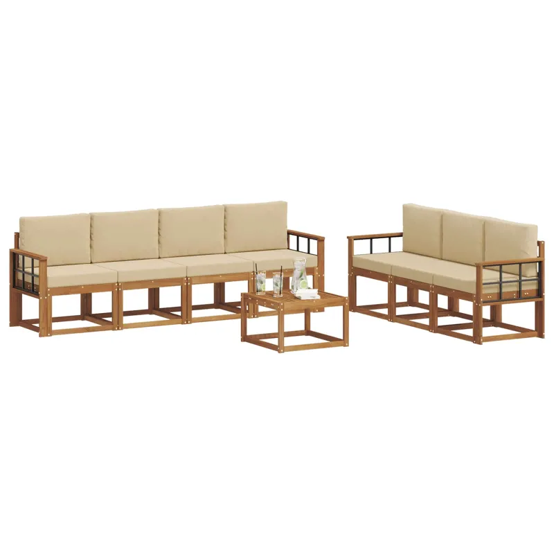 Lauko sofos komplektas su pagalve 8 pcs Natūralus ir bežinis