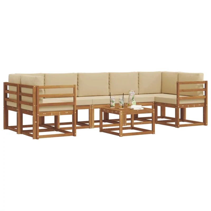 Lauko sofos komplektas su pagalve 8 pcs Natūralus ir bežinis