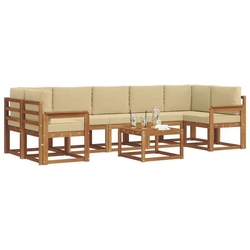 Lauko sofos komplektas su pagalve 8 pcs Natūralus ir bežinis