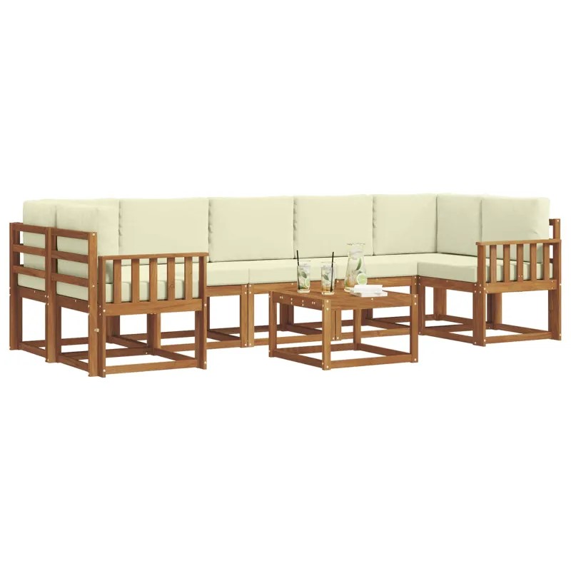 Lauko sofos komplektas su pagalve 8 pcs Natūralus ir grietinėlė
