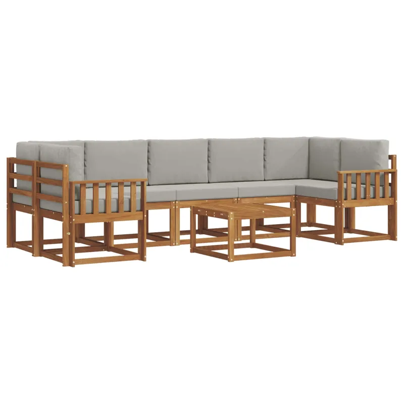 Lauko sofos komplektas 8 pcs Natūrali ir šviesiai pilka