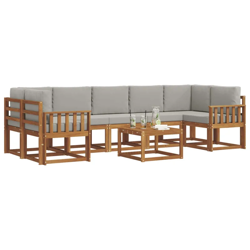 Lauko sofos komplektas 8 pcs Natūrali ir šviesiai pilka