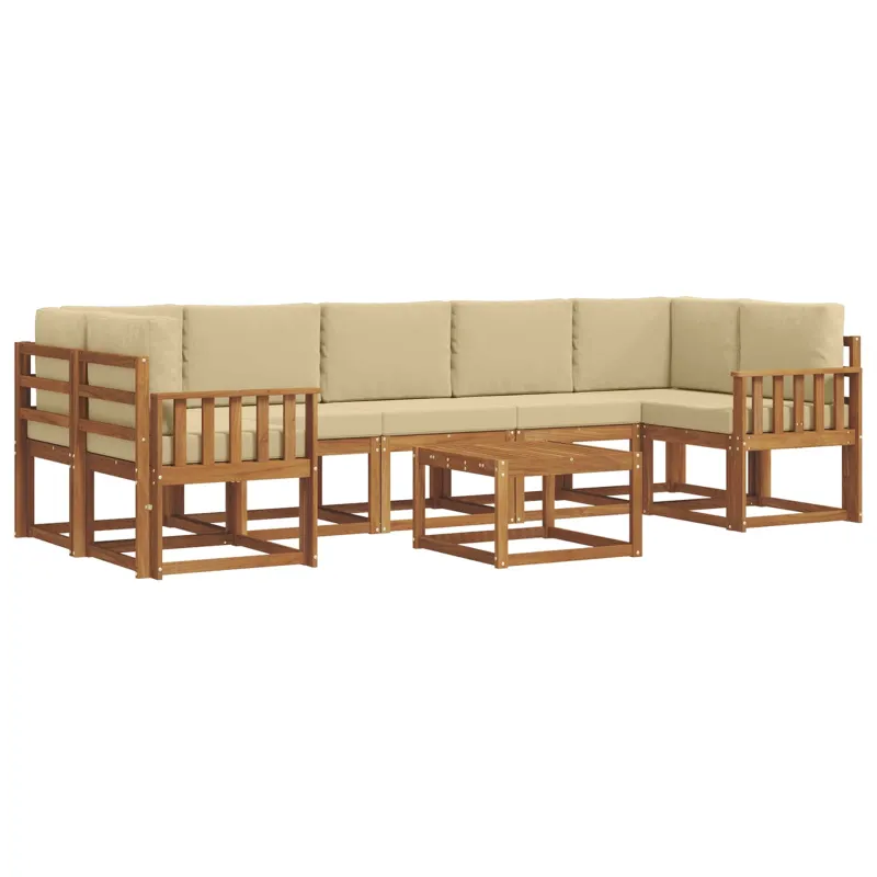 Lauko sofos komplektas su pagalve 8 pcs Natūralus ir bežinis