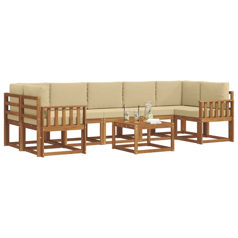 Lauko sofos komplektas su pagalve 8 pcs Natūralus ir bežinis