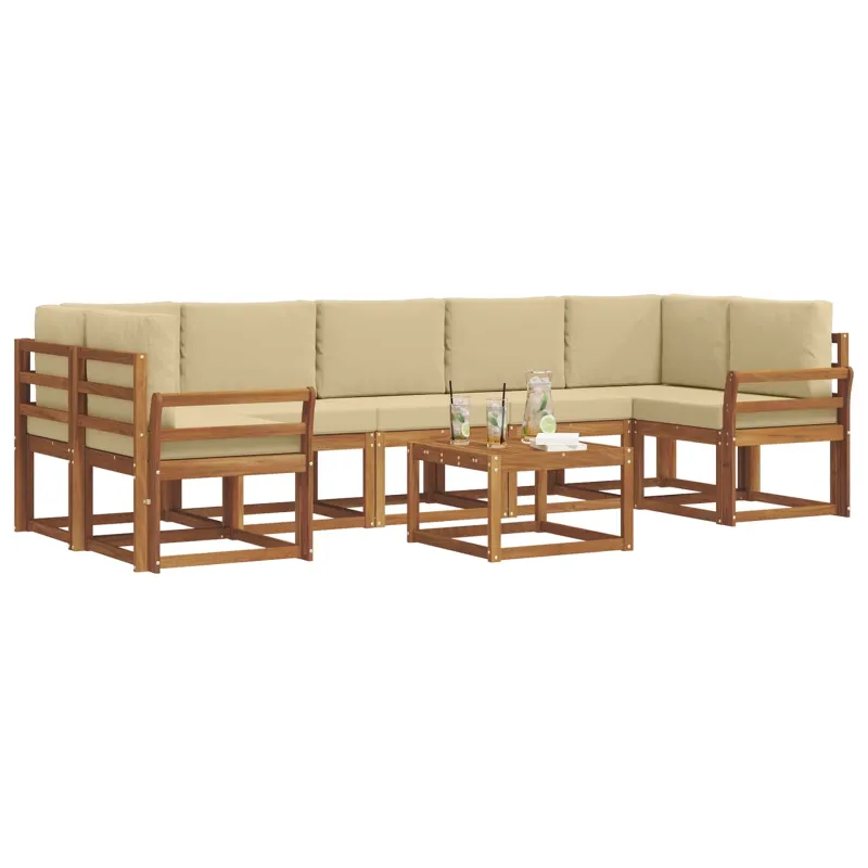 Lauko sofos komplektas su pagalve 8 pcs Natūralus ir bežinis