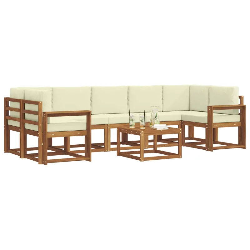 Lauko sofos komplektas su pagalve 8 pcs Natūralus ir grietinėlė
