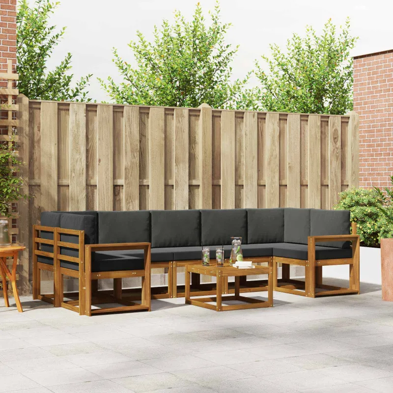 Lauko sofos komplektas su pagalve 8 pcs Natūralus ir antracitas