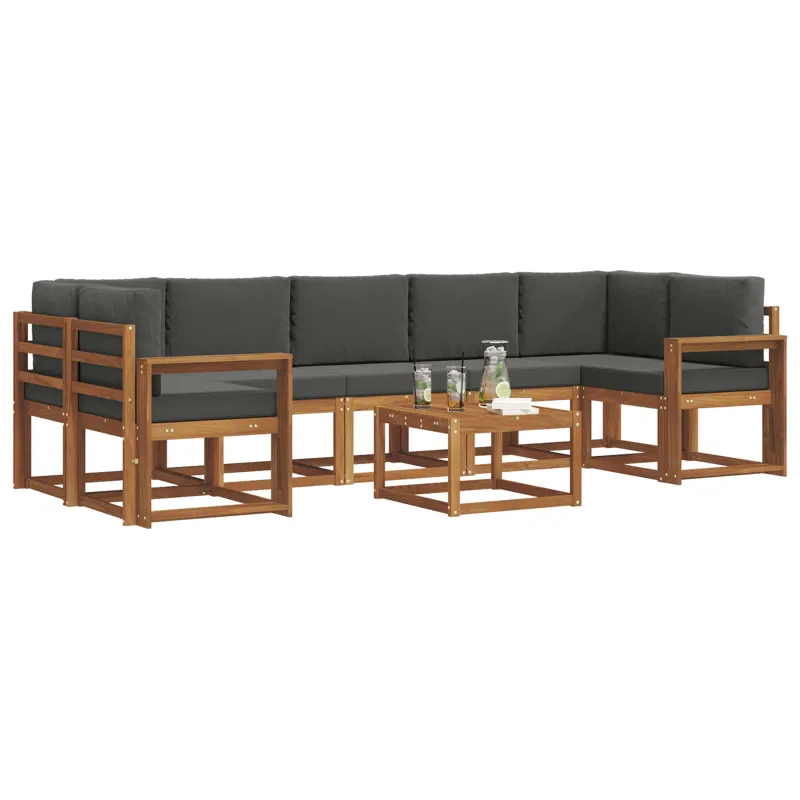 Lauko sofos komplektas su pagalve 8 pcs Natūralus ir antracitas