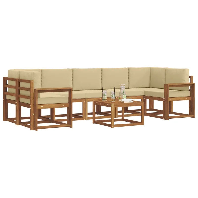 Lauko sofos komplektas su pagalve 8 pcs Natūralus ir bežinis