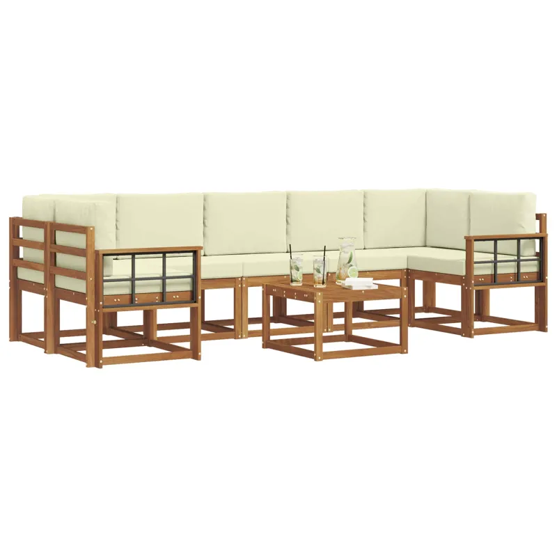 Lauko sofos komplektas su pagalve 8 pcs Natūralus ir grietinėlė