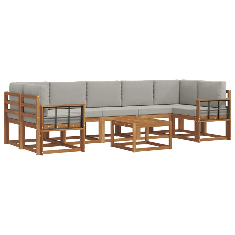 Lauko sofos komplektas 8 pcs Natūrali ir šviesiai pilka