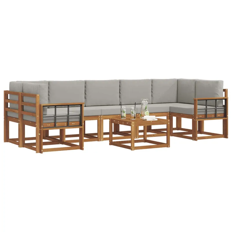 Lauko sofos komplektas 8 pcs Natūrali ir šviesiai pilka