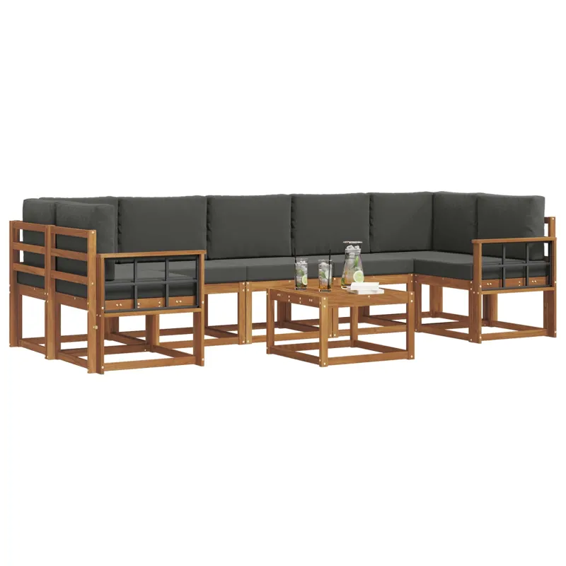 Lauko sofos komplektas su pagalve 8 pcs Natūralus ir antracitas