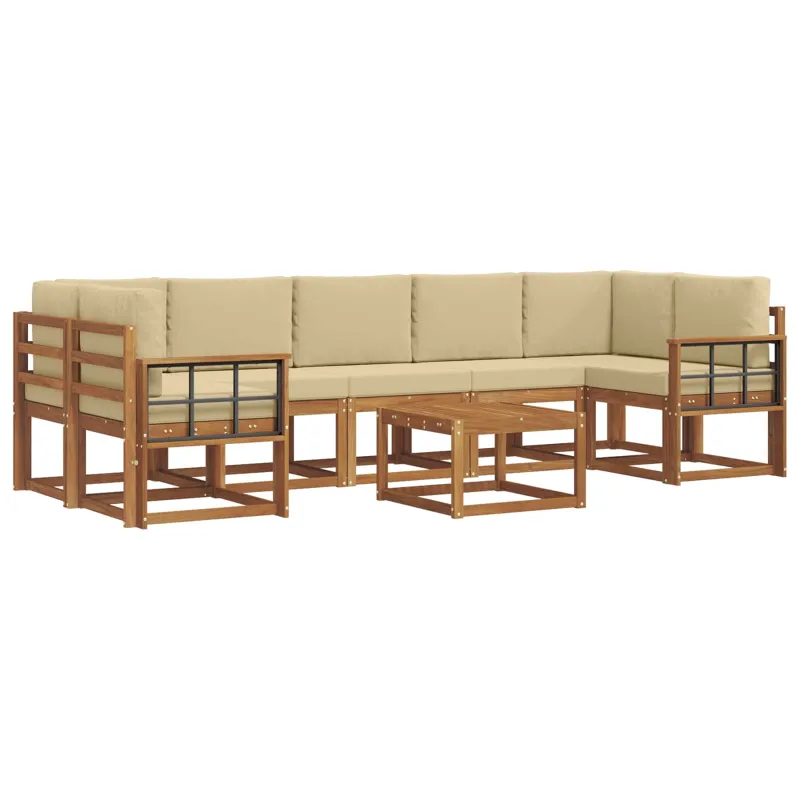 Lauko sofos komplektas su pagalve 8 pcs Natūralus ir bežinis