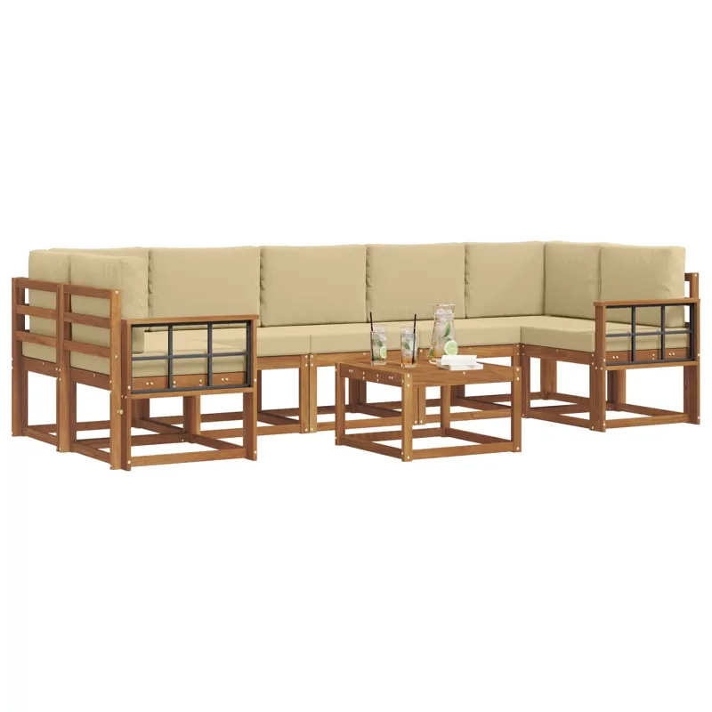 Lauko sofos komplektas su pagalve 8 pcs Natūralus ir bežinis
