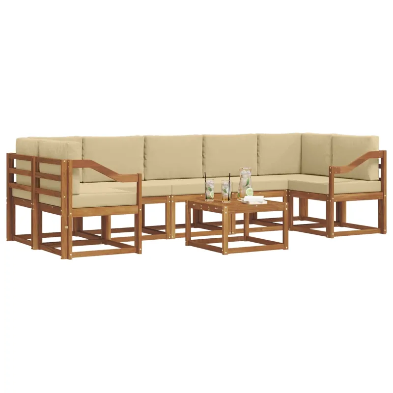 Lauko sofos komplektas su pagalve 8 pcs Natūralus ir bežinis