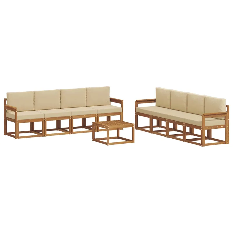 Lauko sofos komplektas su pagalve 9 pcs Natūralus ir bežinis