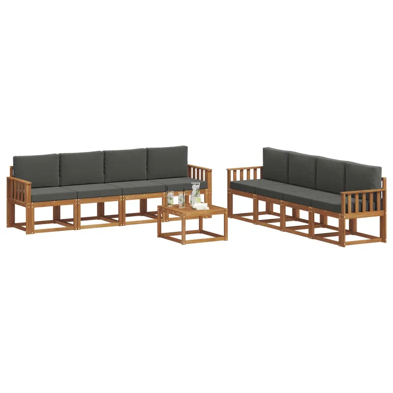 Lauko sofos komplektas su pagalve 9 pcs Natūralus ir antracitas
