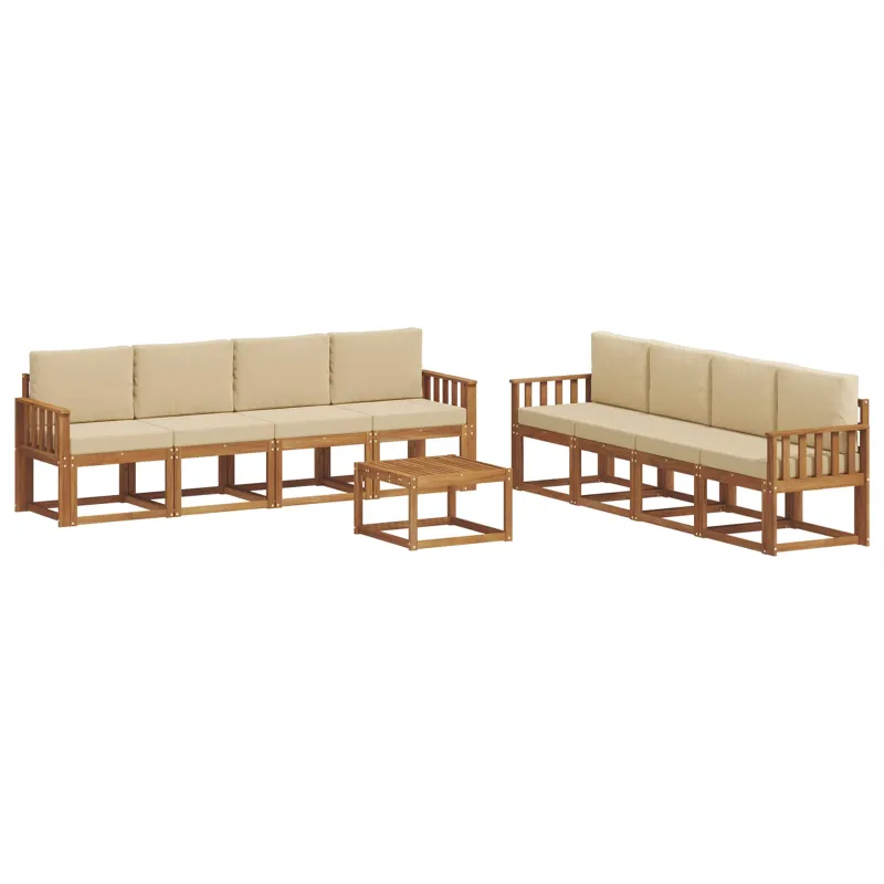 Lauko sofos komplektas su pagalve 9 pcs Natūralus ir bežinis