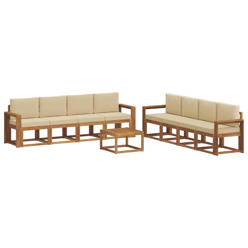 Lauko sofos komplektas su pagalve 9 pcs Natūralus ir bežinis