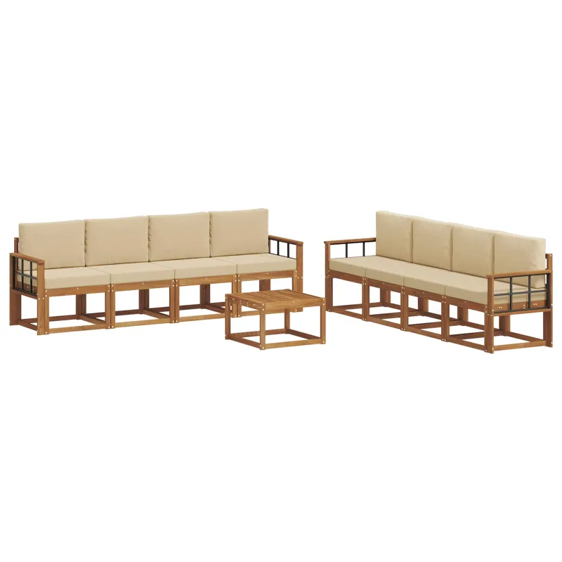 Lauko sofos komplektas su pagalve 9 pcs Natūralus ir bežinis