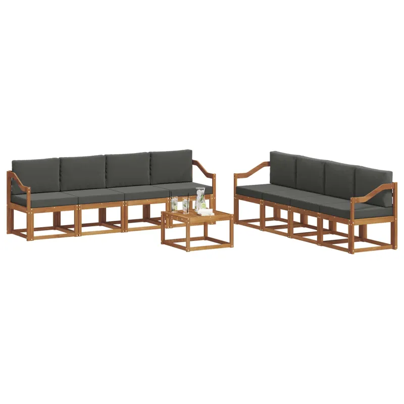 Lauko sofos komplektas 9 pcs Natūralus ir antracitas