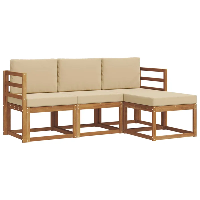 Lauko sofos komplektas su pagalve 4 pcs Natūralus ir bežinis