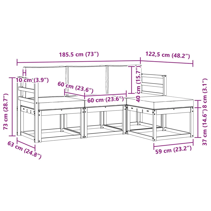 Lauko sofos komplektas su pagalve 4 pcs Natūralus ir bežinis