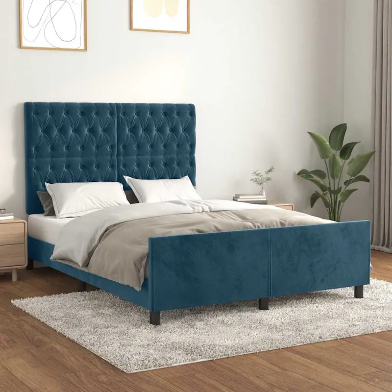 Lovos rėmas be čiužinio tamsiai mėlynas 140x190 cm aksomas