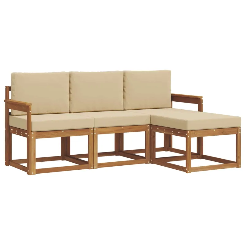 Lauko sofos komplektas su pagalve 4 pcs Natūralus ir bežinis
