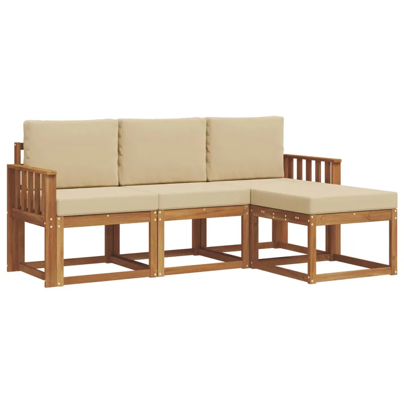 Lauko sofos komplektas su pagalve 4 pcs Natūralus ir bežinis