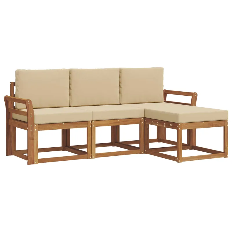 Lauko sofos komplektas su pagalve 4 pcs Natūralus ir bežinis