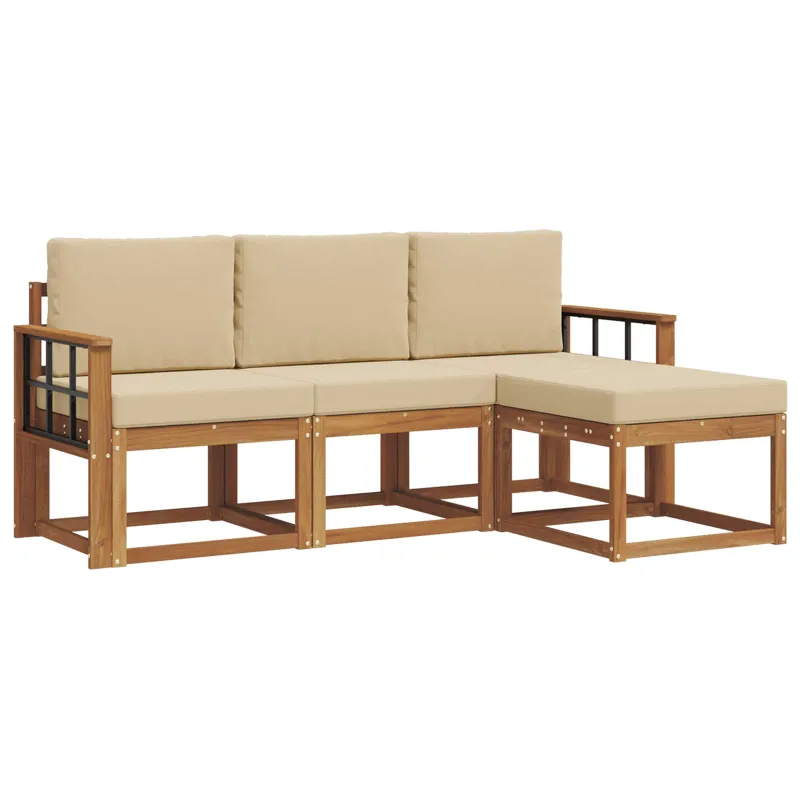 Lauko sofos komplektas su pagalve 4 pcs Natūralus ir bežinis