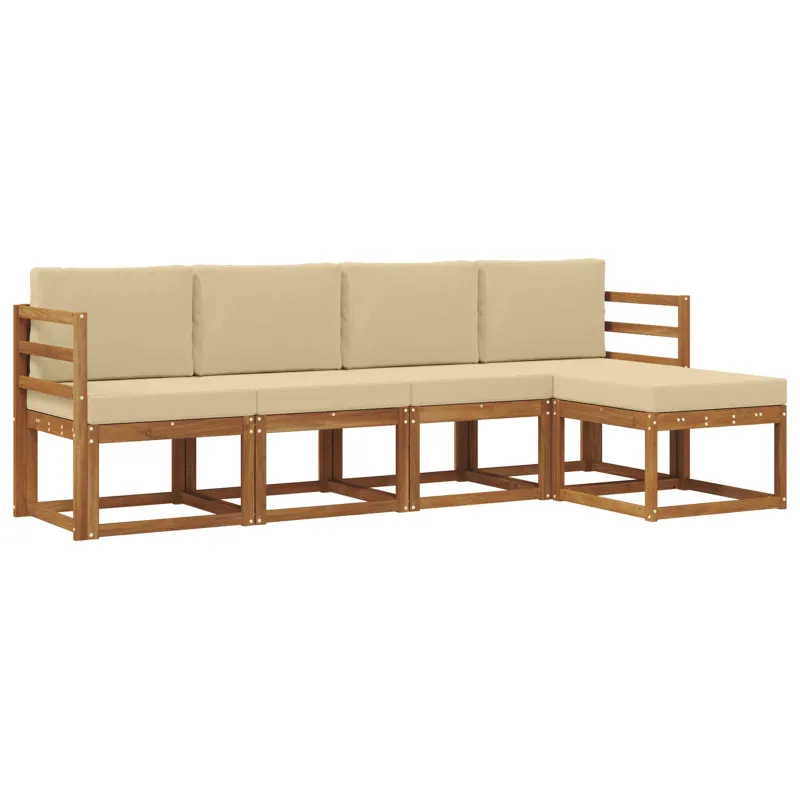 Lauko sofos komplektas su pagalve 5 pcs Natūralus ir bežinis