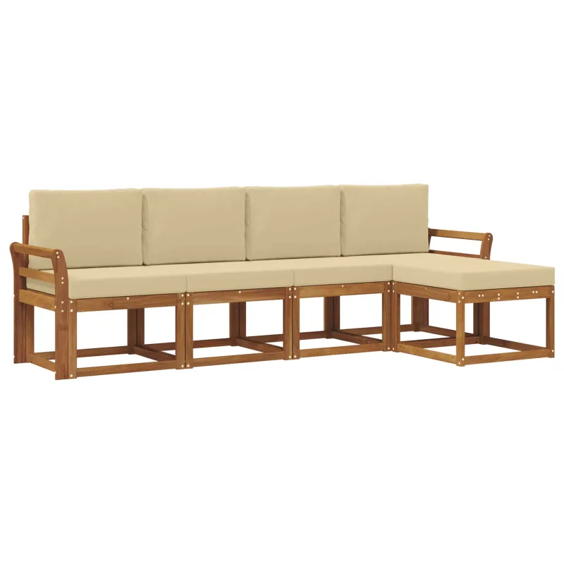 Lauko sofos komplektas su pagalve 5 pcs Natūralus ir bežinis