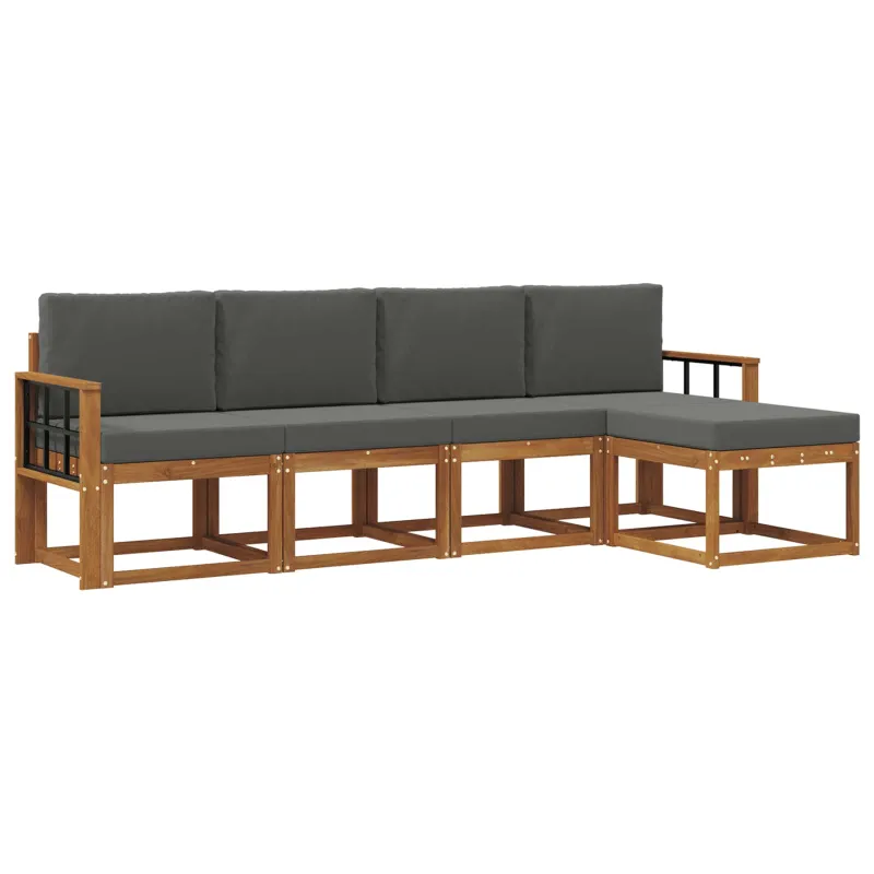 Lauko sofos komplektas su pagalve 5 pcs Natūralus ir antracitas