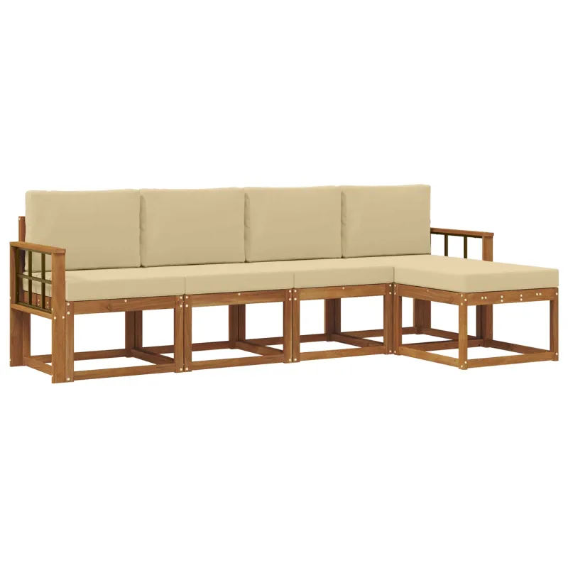 Lauko sofos komplektas su pagalve 5 pcs Natūralus ir bežinis