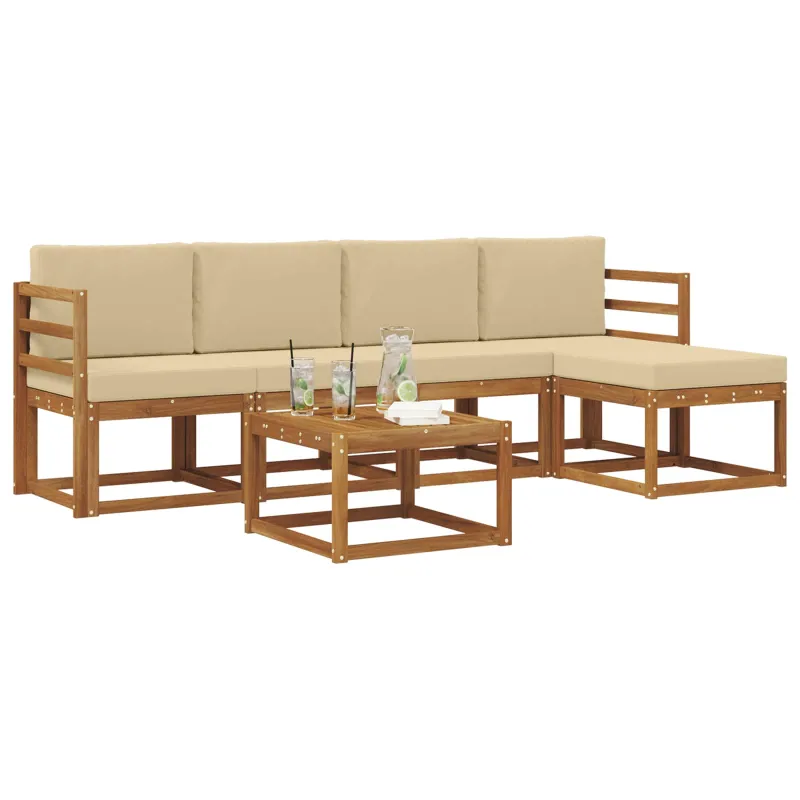 Lauko sofos komplektas su pagalve 6 pcs Natūralus ir bežinis