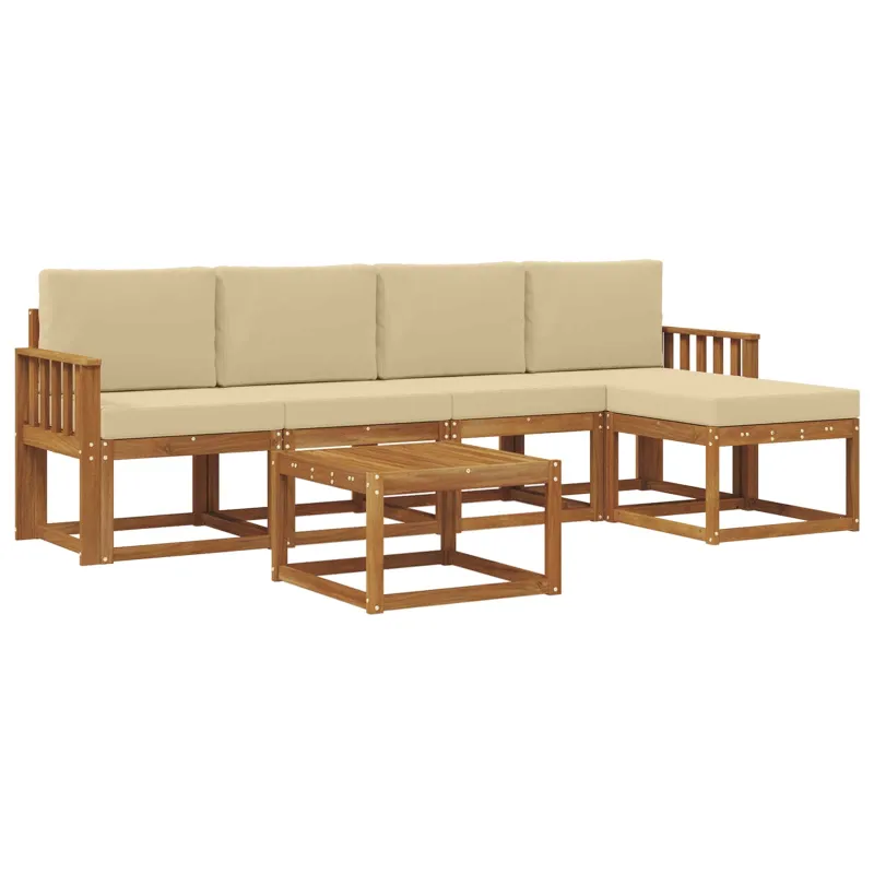 Lauko sofos komplektas su pagalve 6 pcs Natūralus ir bežinis