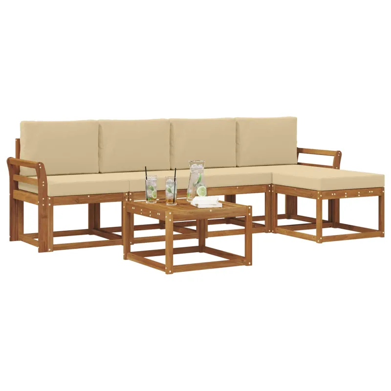 Lauko sofos komplektas su pagalve 6 pcs Natūralus ir bežinis