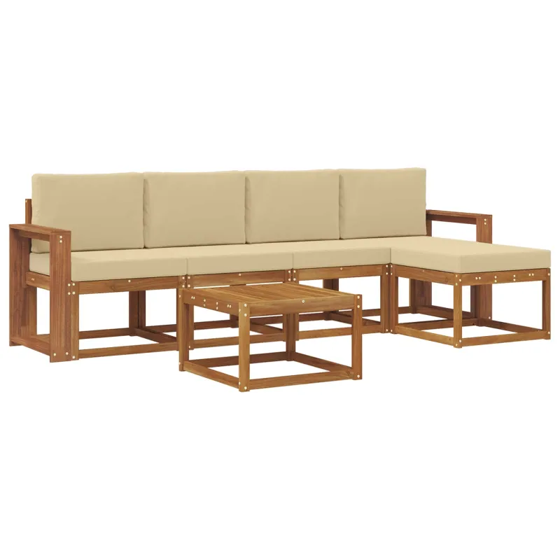 Lauko sofos komplektas su pagalve 6 pcs Natūralus ir bežinis