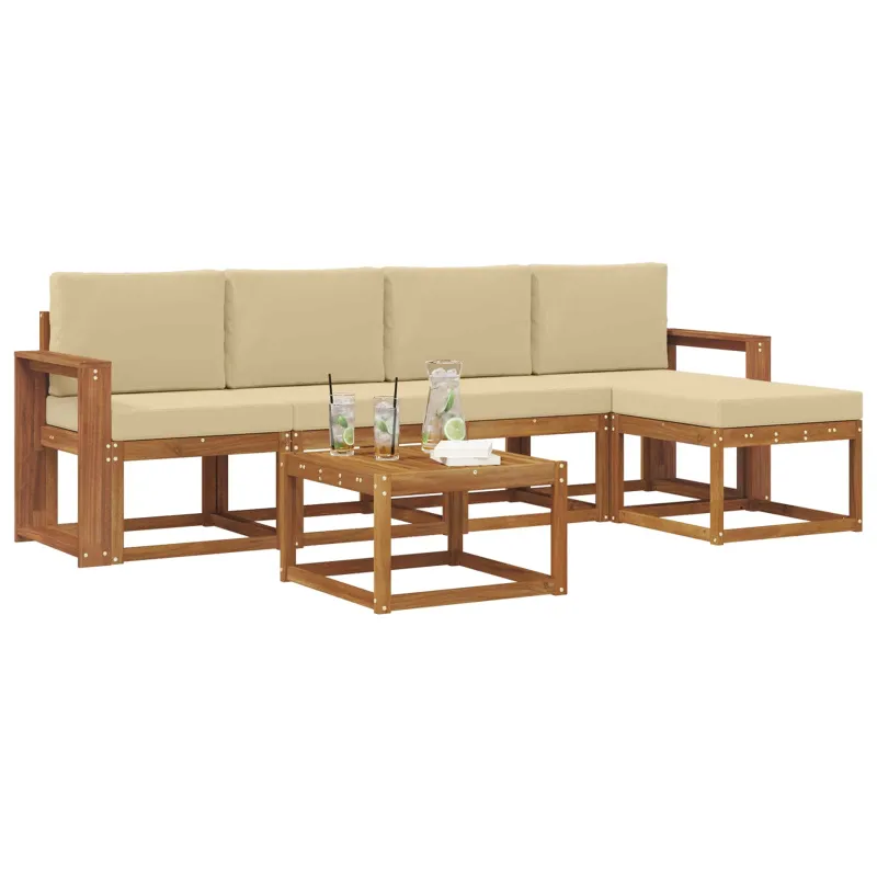 Lauko sofos komplektas su pagalve 6 pcs Natūralus ir bežinis