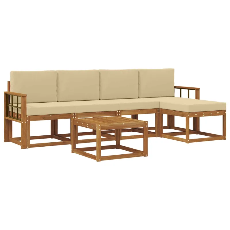 Lauko sofos komplektas su pagalve 6 pcs Natūralus ir bežinis