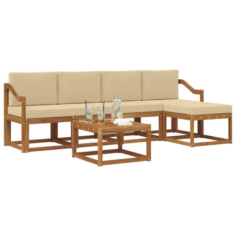 Lauko sofos komplektas su pagalve 6 pcs Natūralus ir bežinis