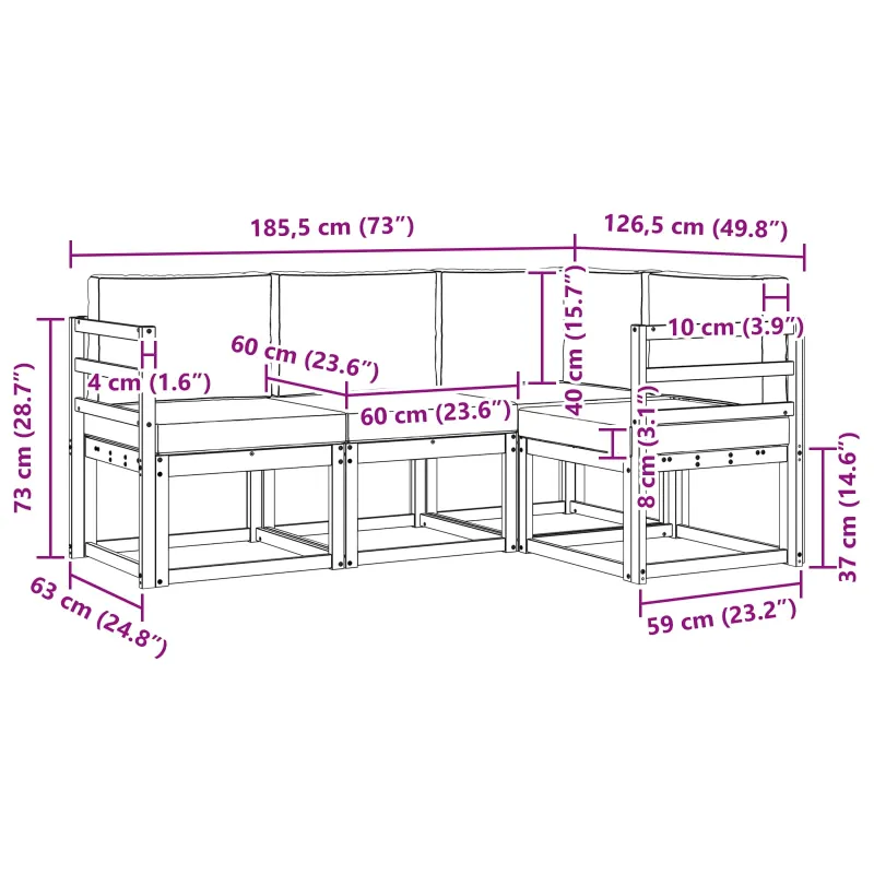 Lauko sofos komplektas 4 pcs Natūrali ir šviesiai pilka