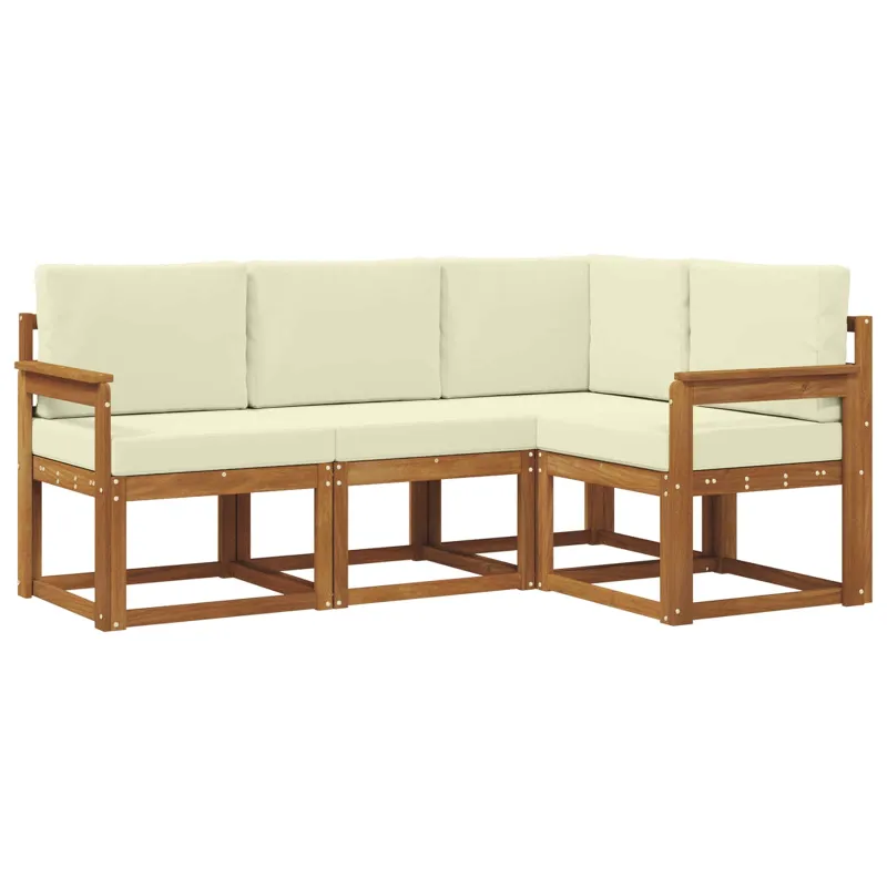 Lauko sofos komplektas su pagalve 4 pcs Natūralus ir grietinėlė