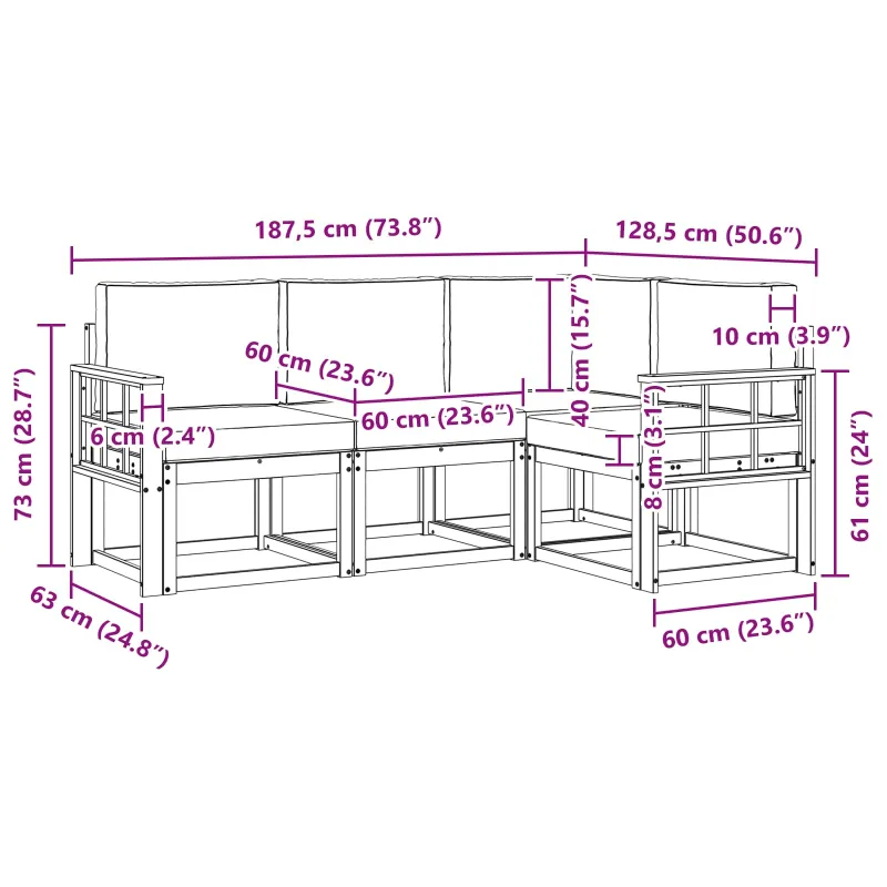 Lauko sofos komplektas su pagalve 4 pcs Natūralus ir antracitas