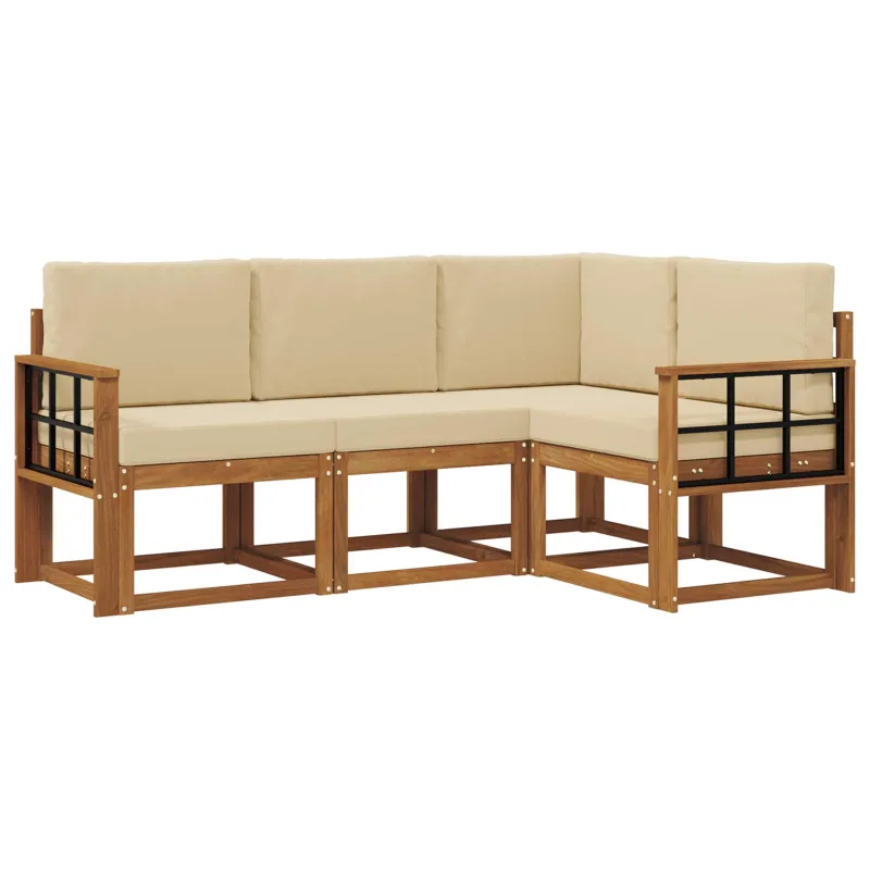 Lauko sofos komplektas su pagalve 4 pcs Natūralus ir bežinis