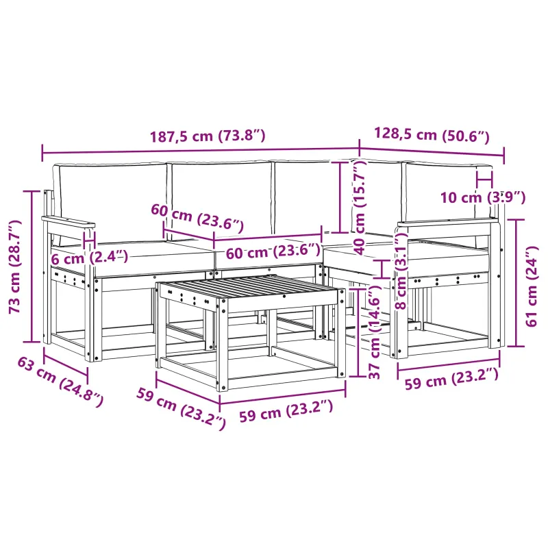 Lauko sofos komplektas su pagalve 5 pcs Natūralus ir bežinis