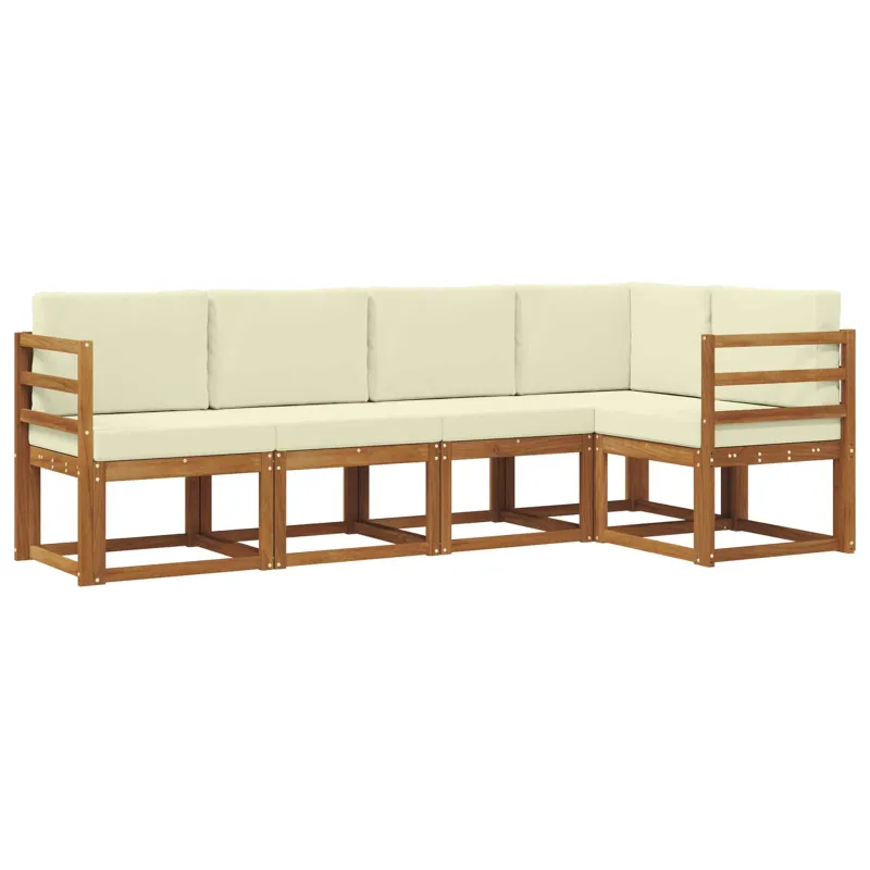 Lauko sofos komplektas su pagalve 5 pcs Natūralus ir grietinėlė